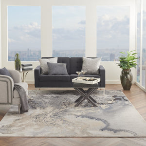 HomeRoots 9' Modern Abstract Area Rug in Gray, Black, and Ivory - Durable, Soft, and Stylish for Any Room 8' X 11' 556087