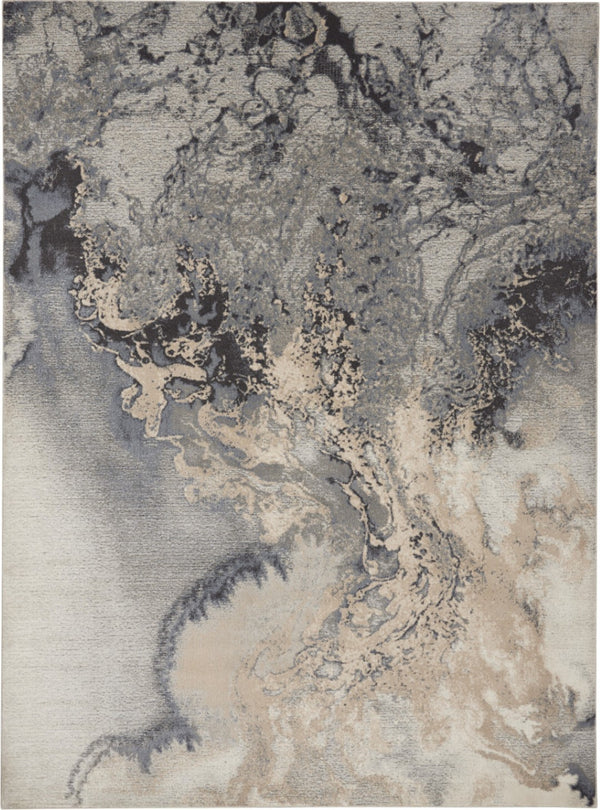 HomeRoots 9' Modern Abstract Area Rug in Gray, Black, and Ivory - Durable, Soft, and Stylish for Any Room 8' X 11' 556087