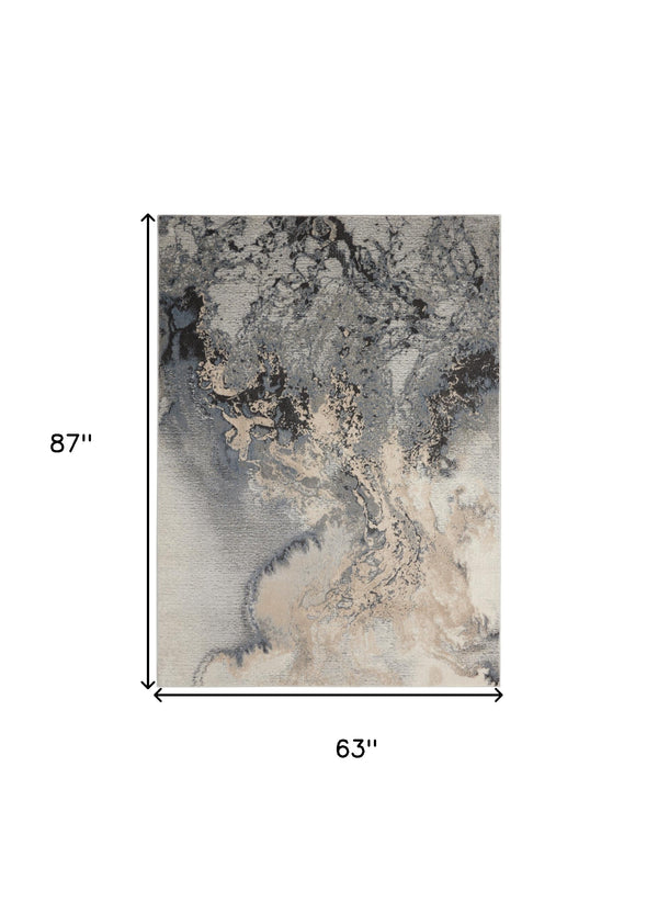 Homeroots 5' X 7' Gray Blue And Ivory Abstract Area Rug  Polyester 556088