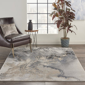 HomeRoots 9' Modern Abstract Area Rug in Gray, Black, and Ivory - Durable, Soft, and Stylish for Any Room 5' X 7' 556088