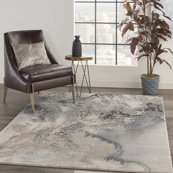 HomeRoots 9' Modern Abstract Area Rug in Gray, Black, and Ivory - Durable, Soft, and Stylish for Any Room 5' X 7' 556088