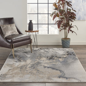 Homeroots 5' X 7' Gray Blue And Ivory Abstract Area Rug  Polyester 556088