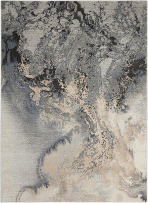 HomeRoots 9' Modern Abstract Area Rug in Gray, Black, and Ivory - Durable, Soft, and Stylish for Any Room 5' X 7' 556088