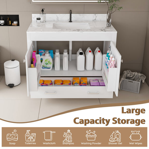 English Elm Modern 43" Bathroom Vanity With Carrara White Top - Stylish, Durable Storage & Soft-Close Features W509S00138