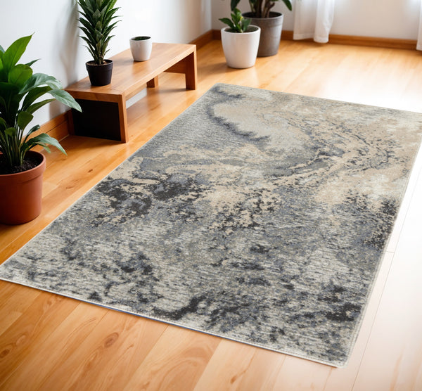 Homeroots 4' X 6' Gray Blue And Ivory Abstract Area Rug  Polyester 556089