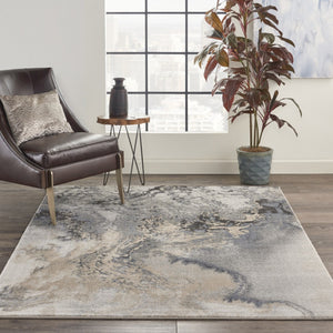 HomeRoots 4' Gray Blue and Ivory Abstract Area Rug – Stylish, Durable, and Easy-Care for Modern Homes 4' X 6' 556089
