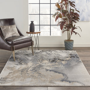 Homeroots 4' X 6' Gray Blue And Ivory Abstract Area Rug  Polyester 556089