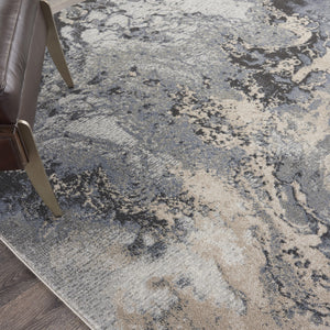 Homeroots 4' X 6' Gray Blue And Ivory Abstract Area Rug  Polyester 556089