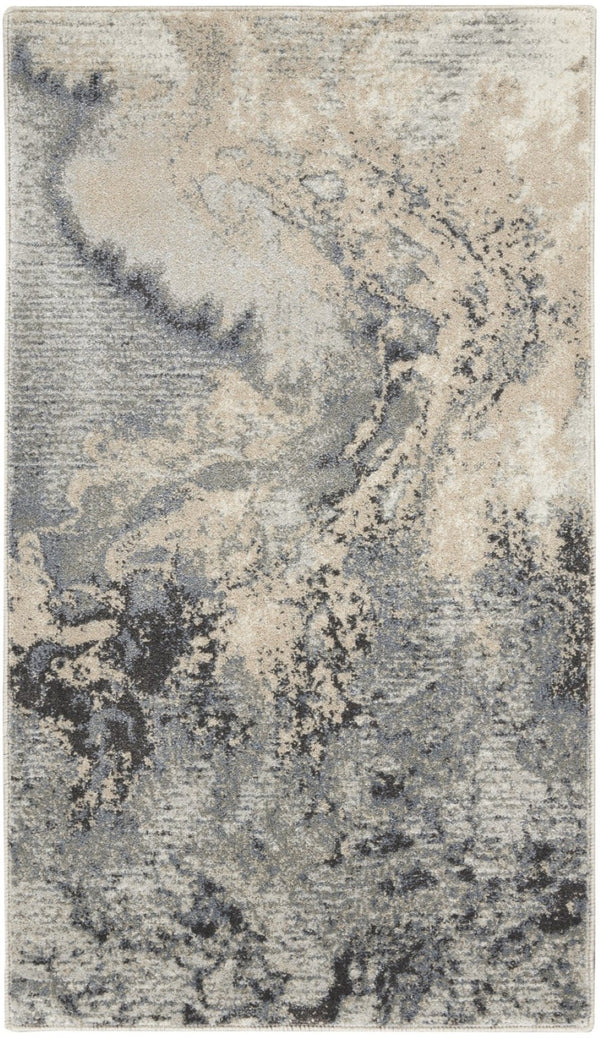 HomeRoots 4' Gray Blue and Ivory Abstract Area Rug – Stylish, Durable, and Easy-Care for Modern Homes 4' X 6' 556089