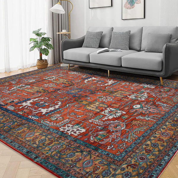 English Elm Area Rug 8X10 Vintage Bohemia Non-Slip Washable For Living Room, Bedroom, Kitchen - Abstract Red Charm W2907P265115