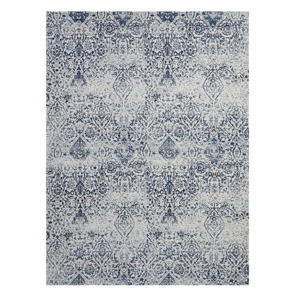 Homeroots 8' X 10' Navy Blue And Ivory Damask Distressed Area Rug  Polyester 556095