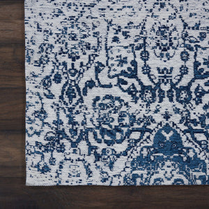 HomeRoots 8' Navy Blue and Ivory Damask Distressed Area Rug - Timeless Elegance for Any High-Traffic Space 8' X 10' 556095