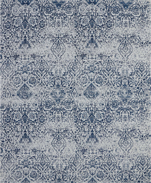 Homeroots 8' X 10' Navy Blue And Ivory Damask Distressed Area Rug  Polyester 556095