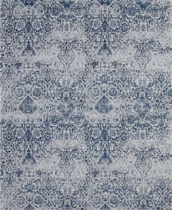 Homeroots 8' X 10' Navy Blue And Ivory Damask Distressed Area Rug  Polyester 556095
