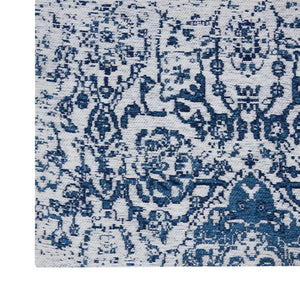 HomeRoots 8' Navy Blue and Ivory Damask Distressed Area Rug - Timeless Elegance for Any High-Traffic Space 8' X 10' 556095