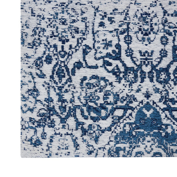 HomeRoots 8' Navy Blue and Ivory Damask Distressed Area Rug - Timeless Elegance for Any High-Traffic Space 8' X 10' 556095