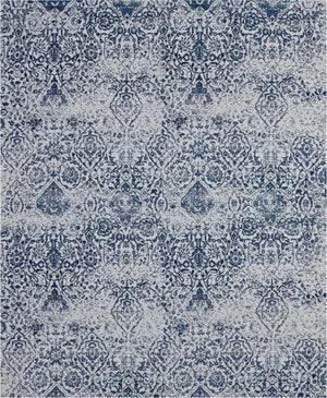 HomeRoots 8' Navy Blue and Ivory Damask Distressed Area Rug - Timeless Elegance for Any High-Traffic Space 8' X 10' 556095