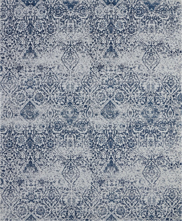 HomeRoots 8' Navy Blue and Ivory Damask Distressed Area Rug - Timeless Elegance for Any High-Traffic Space 8' X 10' 556095