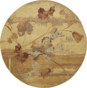 8 Ft Round Floral Area Rug Warm Beige Tones Polyester Blend for Living Rooms