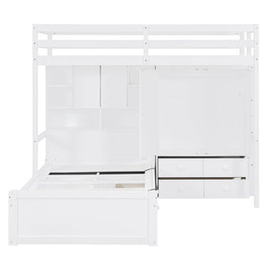 English Elm Twin Bunk Bed with Wardrobe Drawers Hydraulic Lift Shelves Kids Storage White LT000666AAK-1