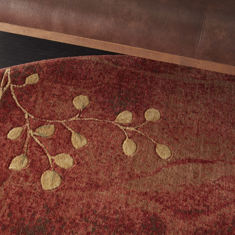 6 Foot Round Floral Polyester Area Rug with Non Skid Backing for Living or Dining Spaces