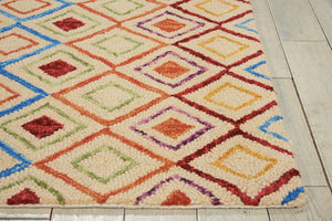 HomeRoots 4' Hand-Tufted Wool Area Rug with Geometric Ivory, Blue, and Red Design for Modern Bohemian Spaces 4' X 6' 556104