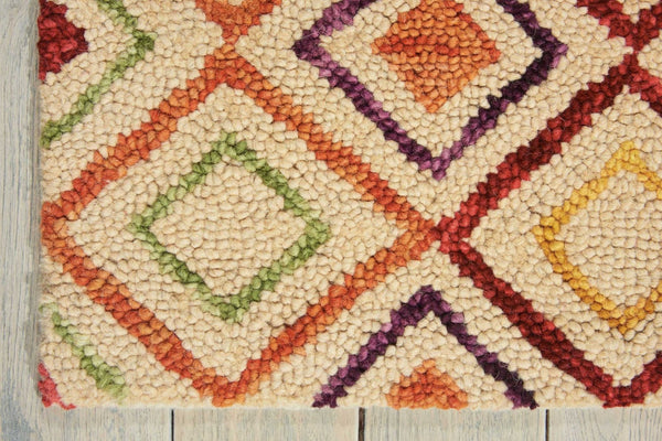 HomeRoots 4' Hand-Tufted Wool Area Rug with Geometric Ivory, Blue, and Red Design for Modern Bohemian Spaces 4' X 6' 556104