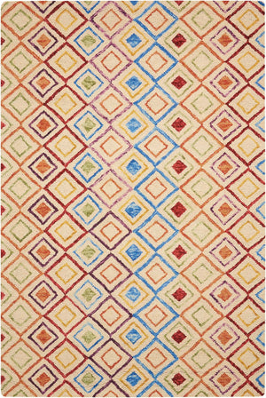 Homeroots 4' X 6' Hand-tufted Wool Area Rug In Ivory, Blue & Red - Unique Geometric Design For Cozy Spaces  Wool 556104