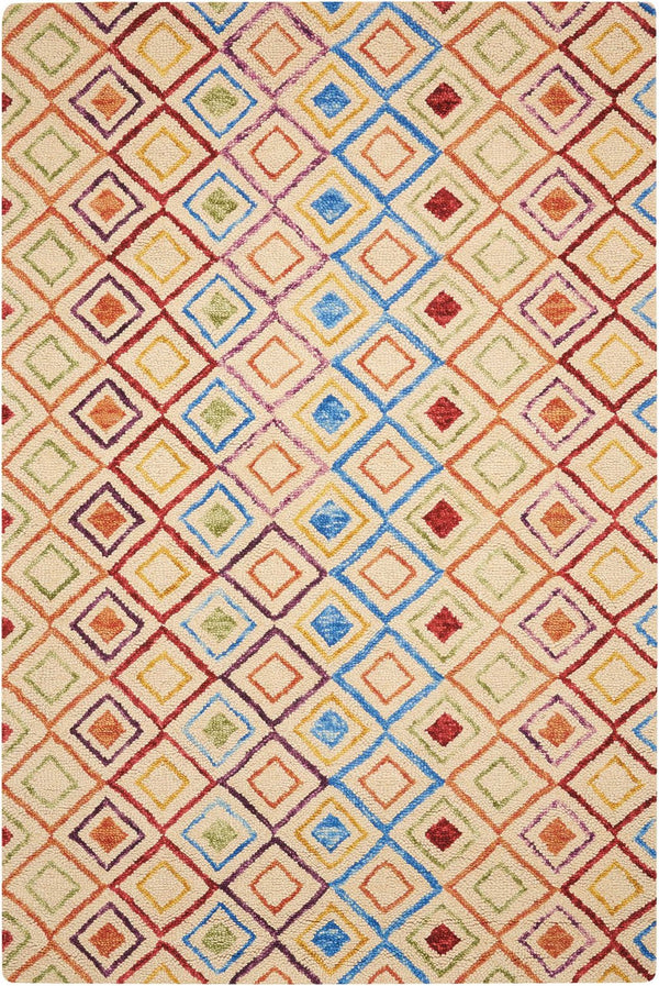 Homeroots 4' X 6' Hand-tufted Wool Area Rug In Ivory, Blue & Red - Unique Geometric Design For Cozy Spaces  Wool 556104