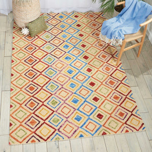 HomeRoots 4' Hand-Tufted Wool Area Rug with Geometric Ivory, Blue, and Red Design for Modern Bohemian Spaces 4' X 6' 556104
