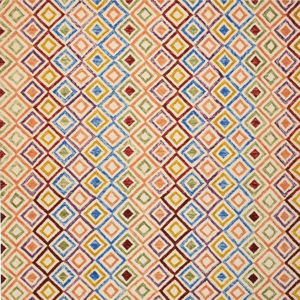 HomeRoots 4' Hand-Tufted Wool Area Rug with Geometric Ivory, Blue, and Red Design for Modern Bohemian Spaces 8' X 11' 556105