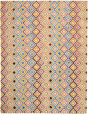 HomeRoots 4' Hand-Tufted Wool Area Rug with Geometric Ivory, Blue, and Red Design for Modern Bohemian Spaces 8' X 11' 556105