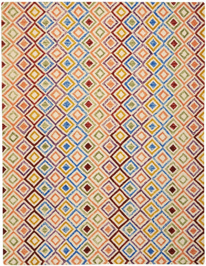 Homeroots 8' X 11' Ivory Blue & Red Wool Geometric Hand-tufted Area Rug - Artisan Crafted, Unique & Stylish Decor  Wool 556105