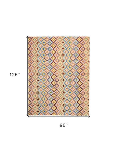 Homeroots 8' X 11' Ivory Blue & Red Wool Geometric Hand-tufted Area Rug - Artisan Crafted, Unique & Stylish Decor  Wool 556105