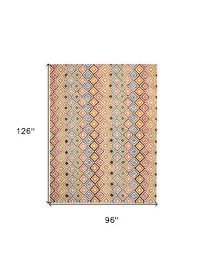 Homeroots 8' X 11' Ivory Blue & Red Wool Geometric Hand-tufted Area Rug - Artisan Crafted, Unique & Stylish Decor  Wool 556105