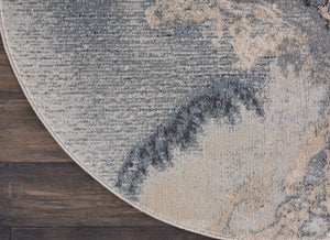 Homeroots 5' Gray Blue And Ivory Abstract Round Rug  Polyester 556124