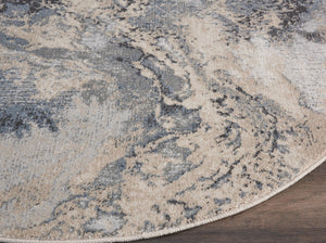 HomeRoots 5' Abstract Area Rug in Gray, Blue, and Ivory - Stylish, Durable, and Stain-Resistant Design for Any Space 5' Round 556124