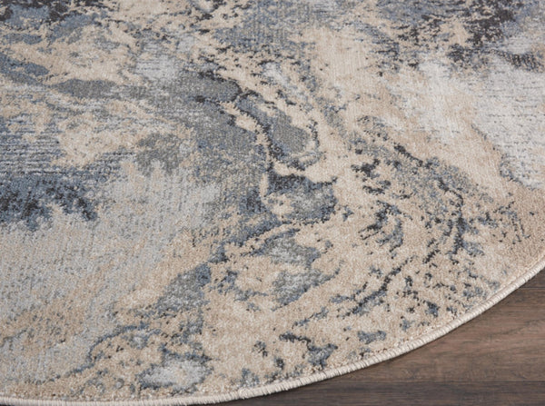 HomeRoots 5' Abstract Area Rug in Gray, Blue, and Ivory - Stylish, Durable, and Stain-Resistant Design for Any Space 5' Round 556124
