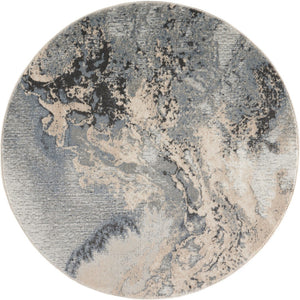 HomeRoots 5' Abstract Area Rug in Gray, Blue, and Ivory - Stylish, Durable, and Stain-Resistant Design for Any Space 5' Round 556124