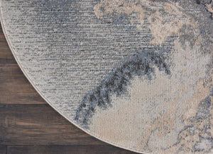 HomeRoots 5' Abstract Area Rug in Gray, Blue, and Ivory - Stylish, Durable, and Stain-Resistant Design for Any Space 5' Round 556124