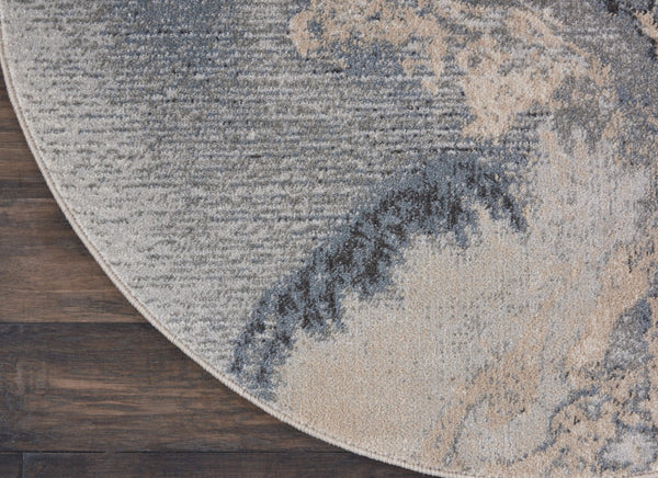 HomeRoots 5' Abstract Area Rug in Gray, Blue, and Ivory - Stylish, Durable, and Stain-Resistant Design for Any Space 5' Round 556124