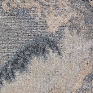 HomeRoots 5' Abstract Area Rug in Gray, Blue, and Ivory - Stylish, Durable, and Stain-Resistant Design for Any Space 5' Round 556124