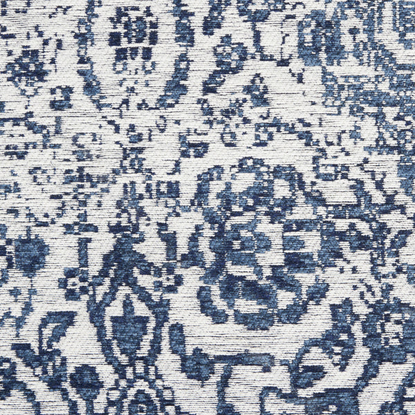 Homeroots 4' Navy Blue And Ivory Damask Distressed Round Rug  Polyester 556147