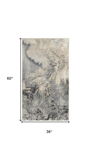 Homeroots 3' X 5' Gray Beige And Ivory Abstract Area Rug  Polyester 556150