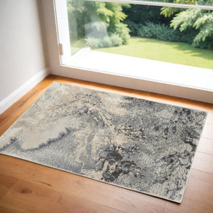 Homeroots 3' X 5' Gray Beige And Ivory Abstract Area Rug  Polyester 556150