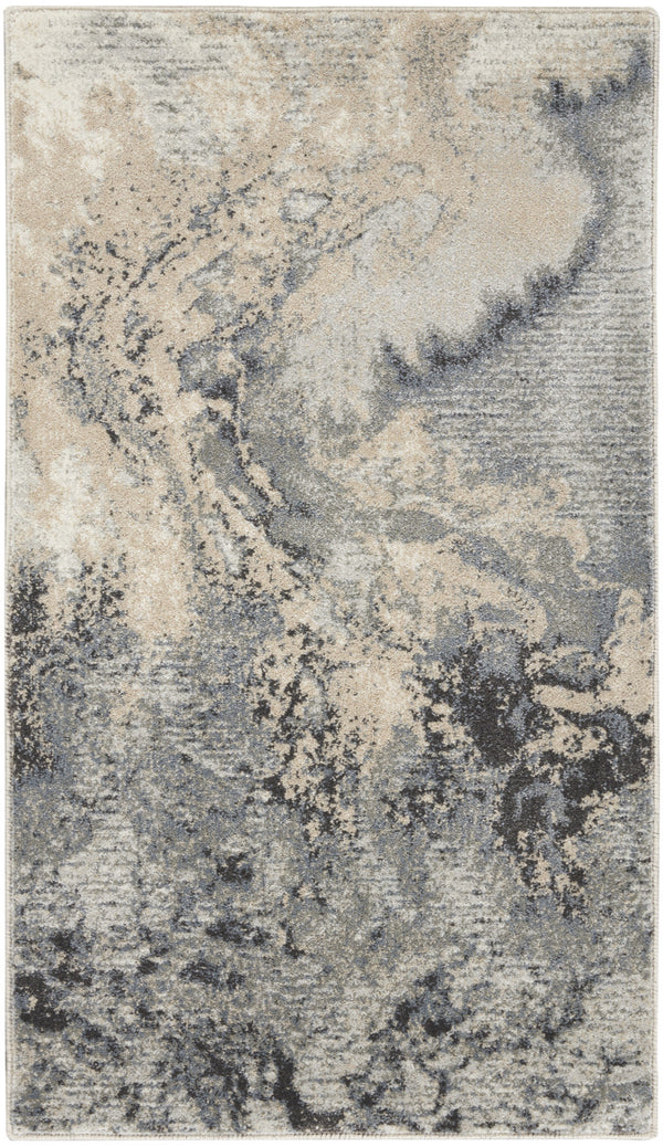 Homeroots 3' X 5' Gray Beige And Ivory Abstract Area Rug  Polyester 556150