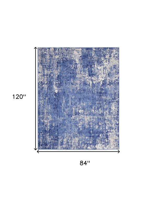 Homeroots 7' X 10' Ivory And Blue Abstract Distressed Area Rug  Polypropylene 556171