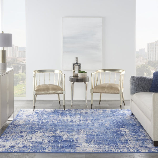 HomeRoots 8' Abstract Distressed Area Rug in Ivory and Blue – Modern, Durable Design for High-Traffic Spaces 7' X 10' 556171