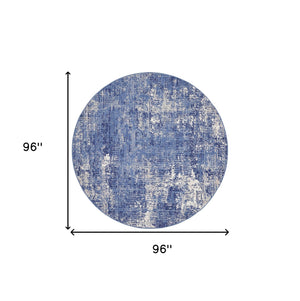 Homeroots 8' Ivory And Blue Abstract Distressed Round Rug  Polypropylene 556172