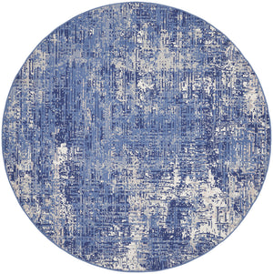 Homeroots 8' Ivory And Blue Abstract Distressed Round Rug  Polypropylene 556172
